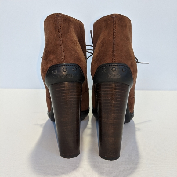 Tod's Rich Brown suede lace-up high-heeled booties - Picture 5 of 7